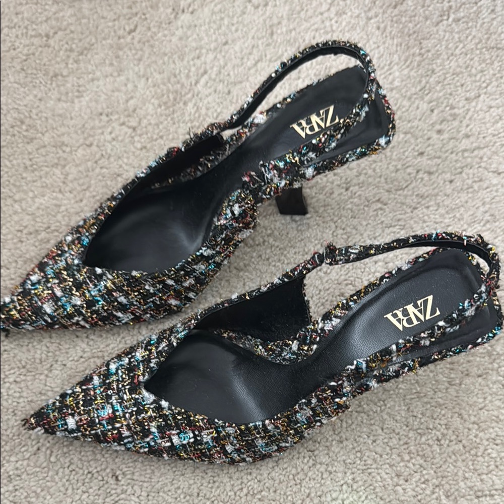 Zara Women's Colorful Tweed Slingback Heels